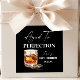 Aged To Perfection Whisky Glass Birthday Party Quadratischer Aufkleber