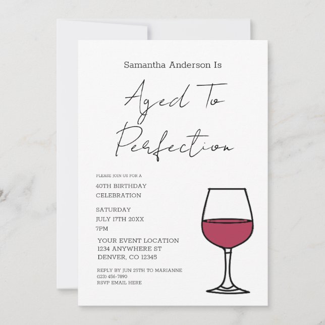 Aged To Perfection Wine 40th Birthday Invitation Einladung (Vorderseite)