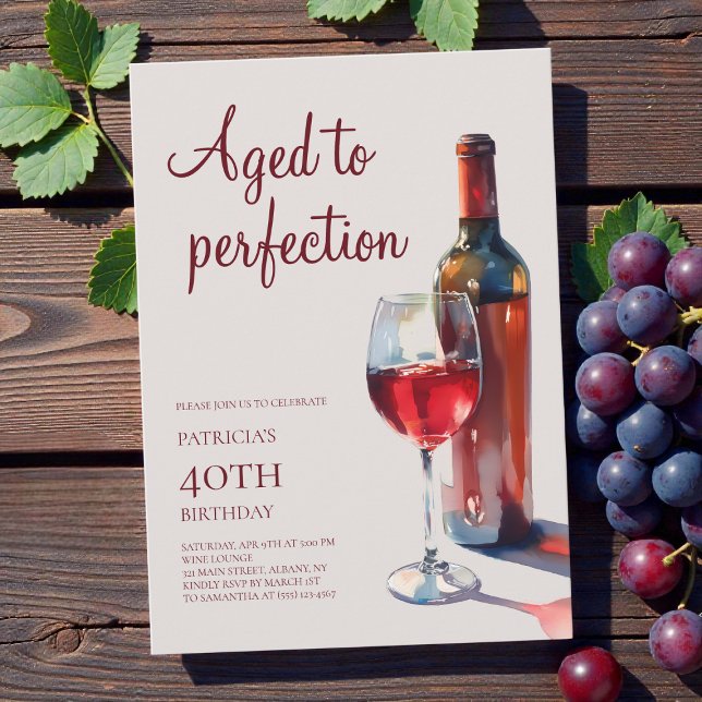 Aged to Perfection Wine Adult 40th Birthday Party Einladung (Aged to Perfection Wine Adult 40th Birthday Party Invitation)