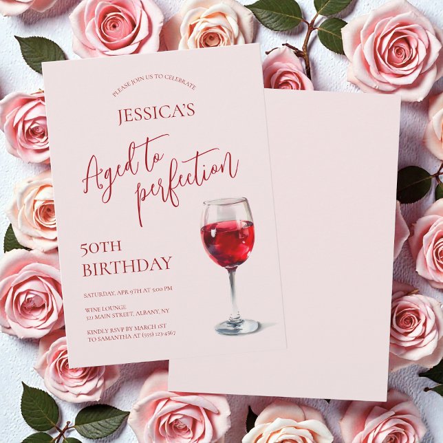 Aged to Perfection Wine Pink 50th Birthday Party Einladung (Aged to Perfection Wine Pink 50th Birthday Party Invitation)
