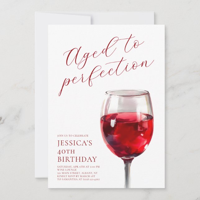 Aged to Perfection Wine Script 40th Birthday Party Einladung (Vorderseite)