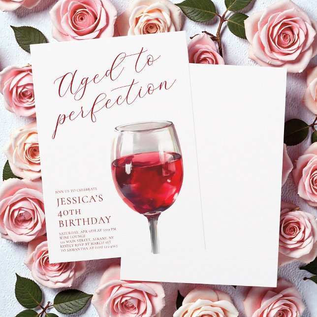 Aged to Perfection Wine Script 40th Birthday Party Einladung (Aged to Perfection Wine Script 40th Birthday Party Invitation)
