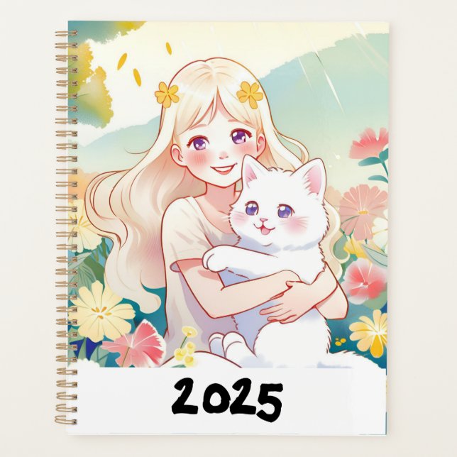 Agenda de chica abrazando a un gato planer (Vorderseite)