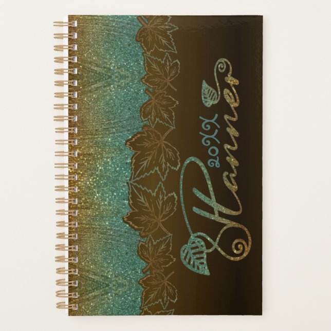 Agenda elegante con purpurina colo miel y turquesa planer (Vorderseite)
