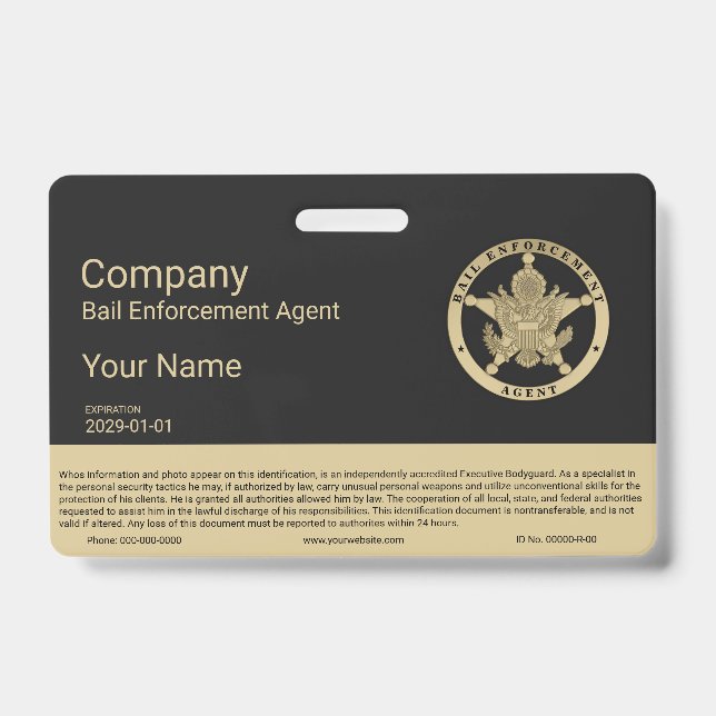 Agent-Abzeichen für die Vollstreckung von Kautione Ausweis (Vorderseite)