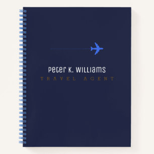 Agent-blaues Notebook mit Flugzeug Notizbuch