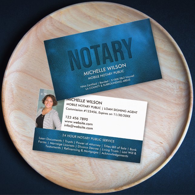 Agent Foto für öffentliche Notare der Marine Visitenkarte (navy blue  leather with embossed "notary" text business card)