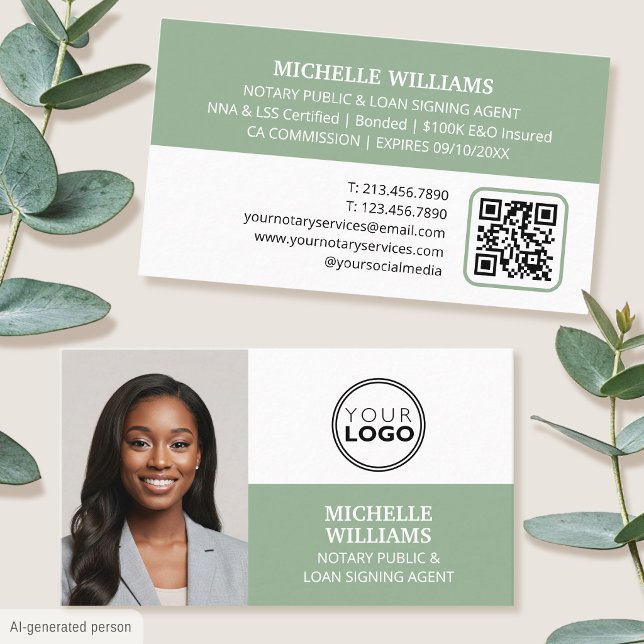 Agent-Logo für Notar-Signatur Foto QR-Code Grün Visitenkarte (Von Creator hochgeladen)