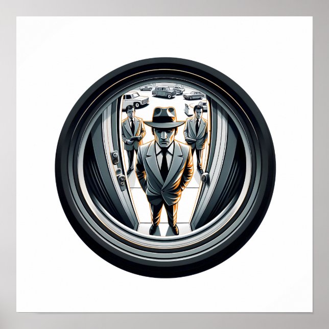 Agenten in Grau an der Tür | Fisheye Poster (Vorne)