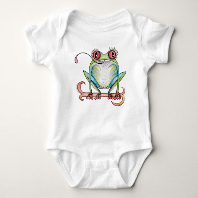 "Aggie" das rote mit Augen Baumfrosch-Babykleid Baby Strampler (Vorderseite)