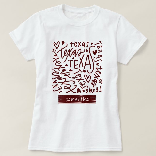 Aggie Maroon Texas Doodle Muster T-Shirt (Design vorne)