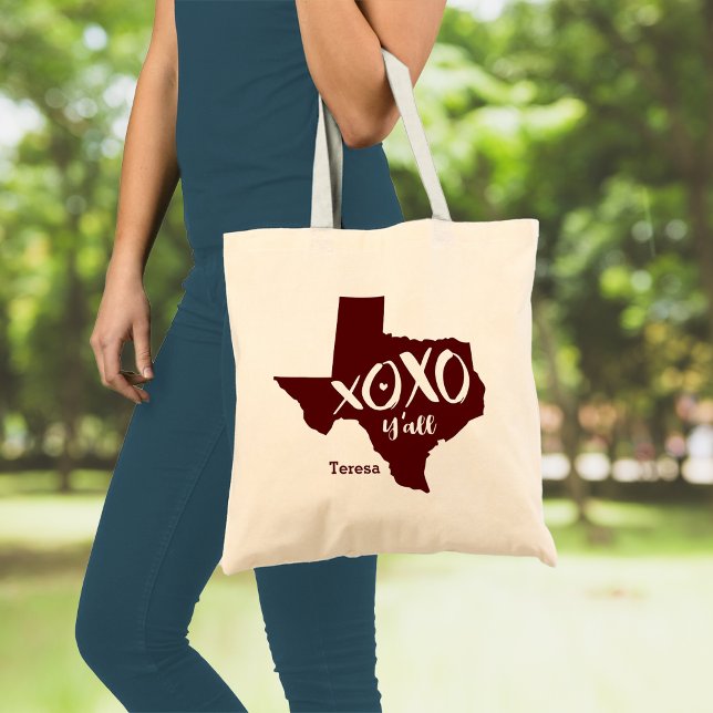 Aggies Maroon XOXO, Y'all - Texas Staat Form Tragetasche (Von Creator hochgeladen)