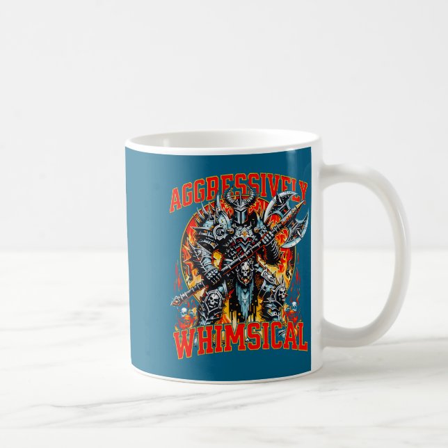 Aggressiv Whimsischer Dunkler Fantasy-Kriegerkampf Kaffeetasse (Rechts)