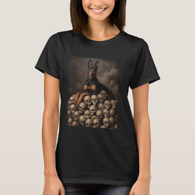 Aggressive Doberman Pinscher Dog Skeleton T-Shirt (Vorderseite)