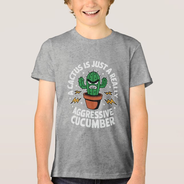 Aggressive Gurke – Lustiger Kaktus-Witz Tri-Blend Shirt (Vorderseite)