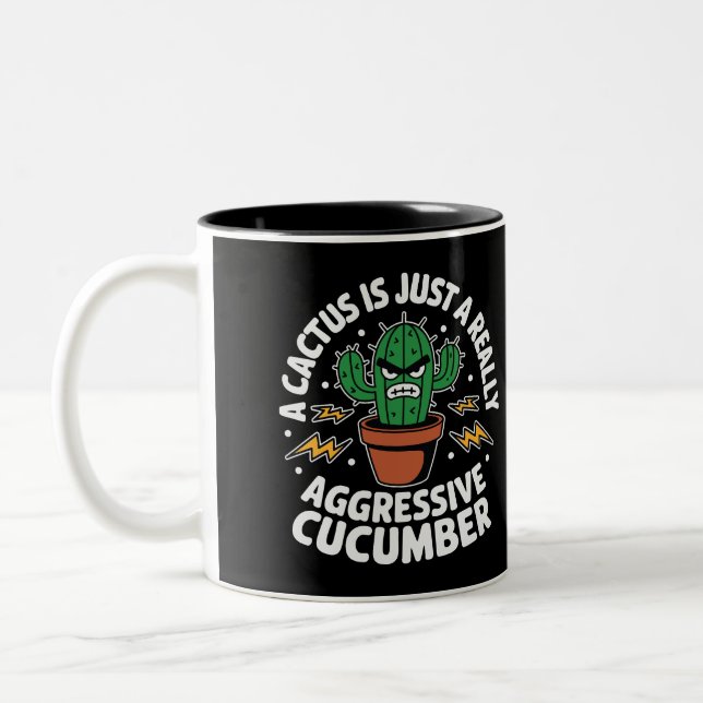 Aggressive Gurke – Lustiger Kaktus-Witz Zweifarbige Tasse (Links)
