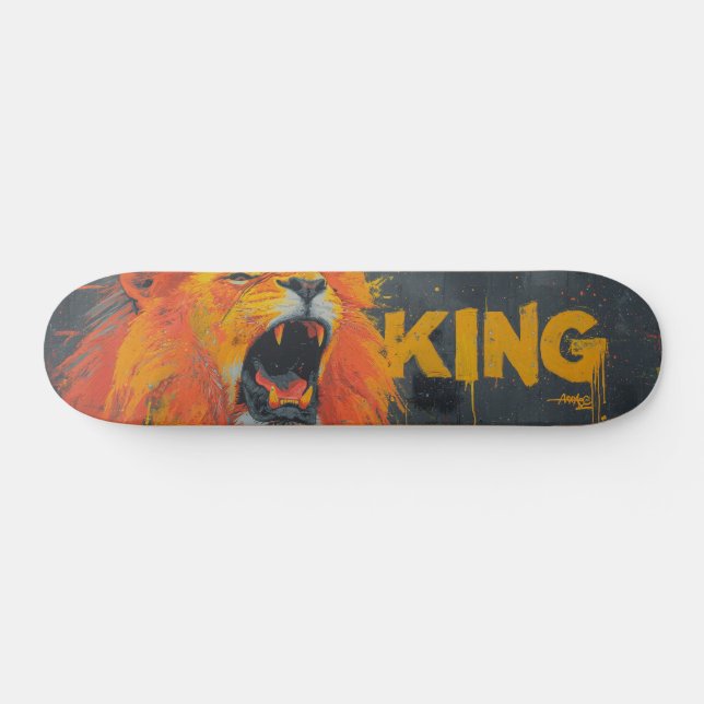 Aggressive Löwenbrüll-Graffiti-Mauerbild mit König Skateboard (Horizontal)