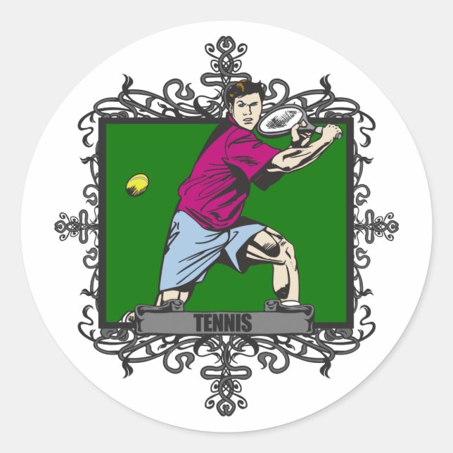 Aggressive Männer-Tennis Runder Aufkleber (Vorderseite)
