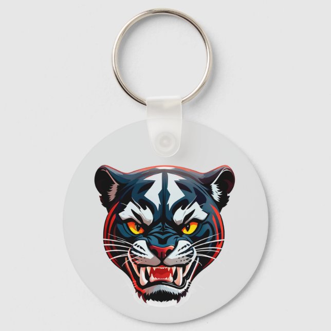 Aggressive Tiger-Kopf-Illustration Schlüsselanhänger (Vorderseite)
