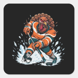 Aggressiver Hockey Truthahn Thanksgiving Sport Quadratischer Aufkleber