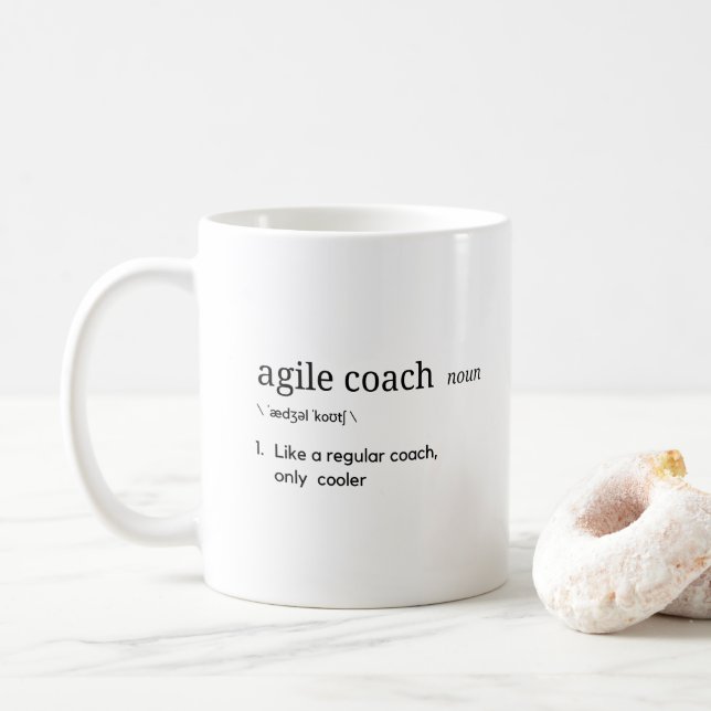 Agile Coach Funny Definition schwarzer Text Kaffeetasse (Mit Donut)