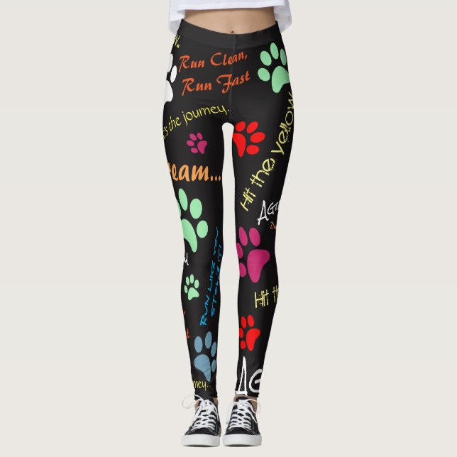 Agilityzitate mit mehrfarbigen Tatzendrucken Leggings (Vorderseite)