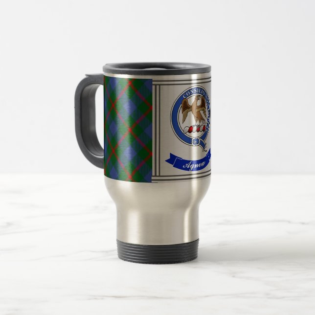 Agnew Clan Abzeichen & Tartan Personalisiert Reisebecher (Vorderseite Links)