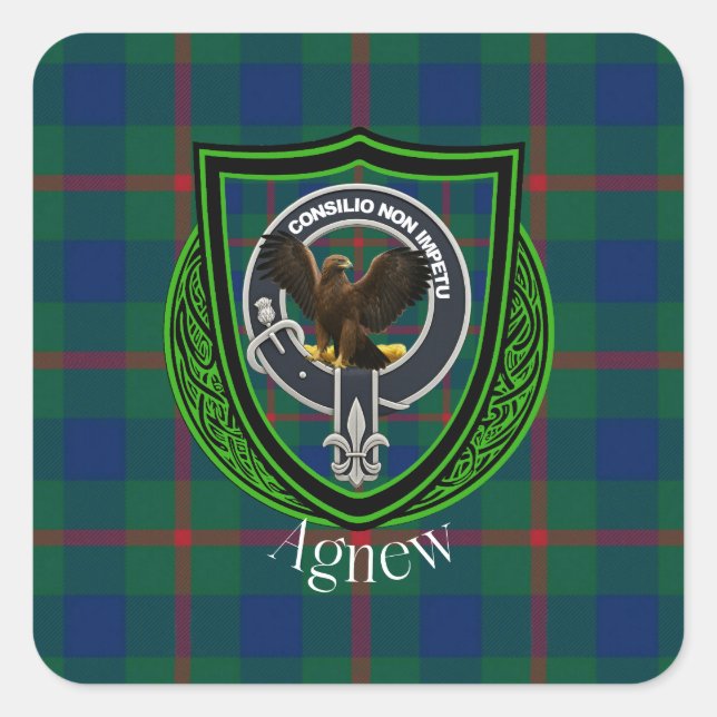 Agnew Scottish Clan Tartan & Wappen Quadratischer Aufkleber (Vorderseite)
