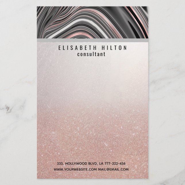 agode geode Rose gold silber schwarz Schreibpapier Briefpapier (Vorderseite)