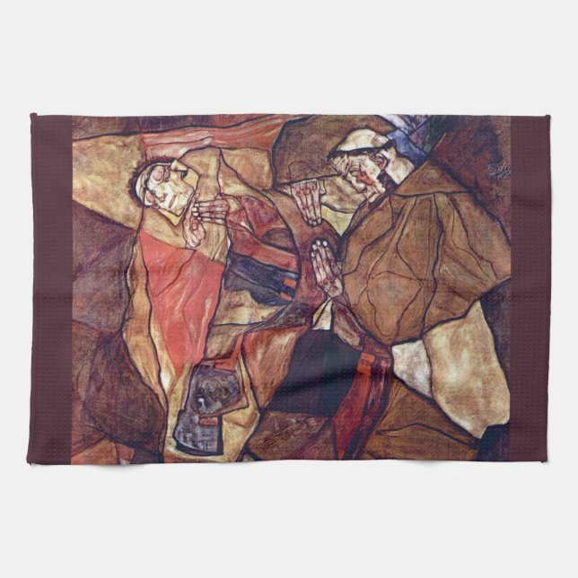 Agonie, der Todekampf von Egon Schiele Geschirrtuch (Horizontal)
