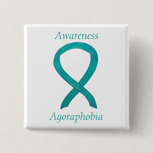 Agoraphobia Awareness Aquamarin Ribbon Custom Butt Button
