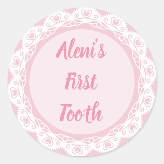 Agra Hadig - erster Zahn mit Namen Runder Aufkleber (Vorderseite)