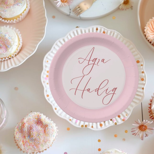 Agra Hadig Pink First Tooth Minimalistisch Pappteller (Agra Hadig paper plate, pink)