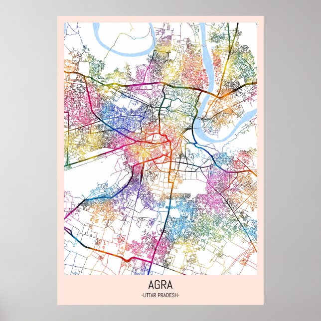 Agra Uttar Pradesh Stadtplan Poster (Vorne)