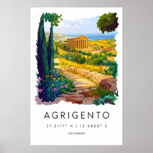 Agrigento Aquarell Vintage Reiseposter Skifahren Poster