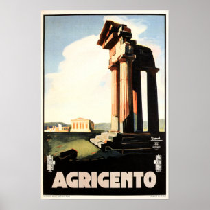 AGRIGENTO Sizilien Tal der Tempel Vintag Italienis Poster