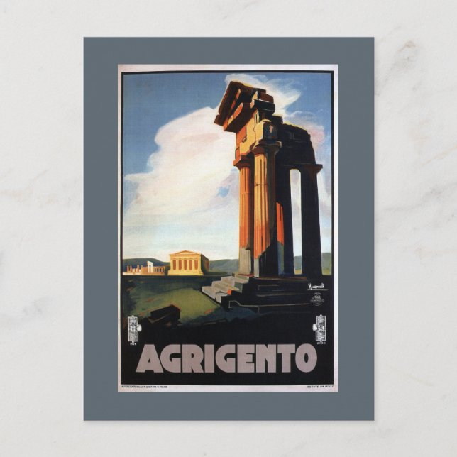 Agrigento Vintag Italienisches Reiseplakat Postkarte (Vorderseite)