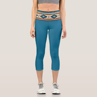 "AGUA BAND/TEAL" HISPANIC-HERITAGE HIGH-WAIST CAPRI LEGGINGS