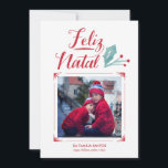 Aguarela & Caligrafia | Feliz Natal Feiertagskarte<br><div class="desc">Cartão de Natal com a aguarela e caligrafia feito à mão e um lugar para uma foto</div>