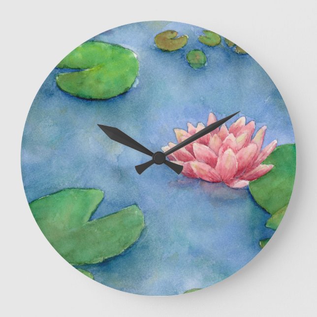 Aguarela Flôr de Lotús  Große Wanduhr (Vorderseite)