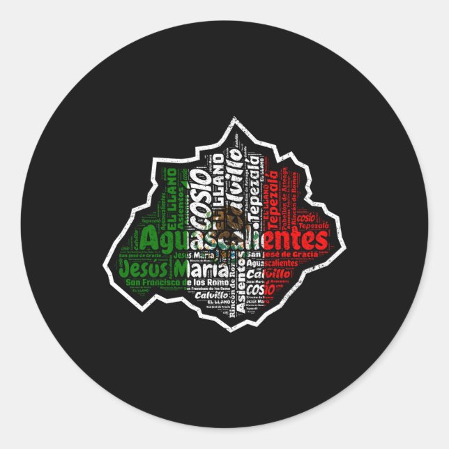 Aguascalientes Mexico Bandera Mexicana Mapa Mexica Runder Aufkleber (Vorderseite)