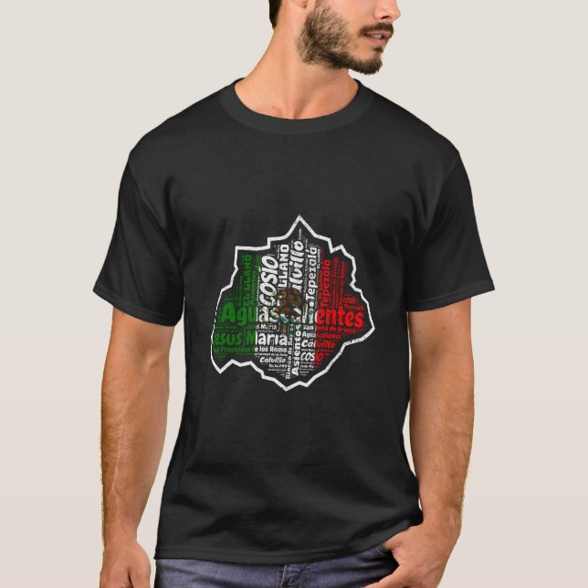 Aguascalientes Mexico Bandera Mexicana Mapa Mexica T-Shirt (Vorderseite)