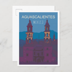 Aguascalientes Mexico Vintage Travel Illustration Postkarte