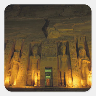 Ägypten, Abu Simbel, Beleuchtete Fassade des klein Quadratischer Aufkleber