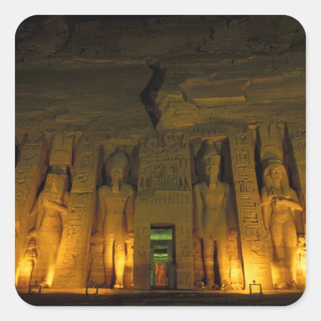 Ägypten, Abu Simbel, Lichtfassade des Kleinen Quadratischer Aufkleber (Vorderseite)