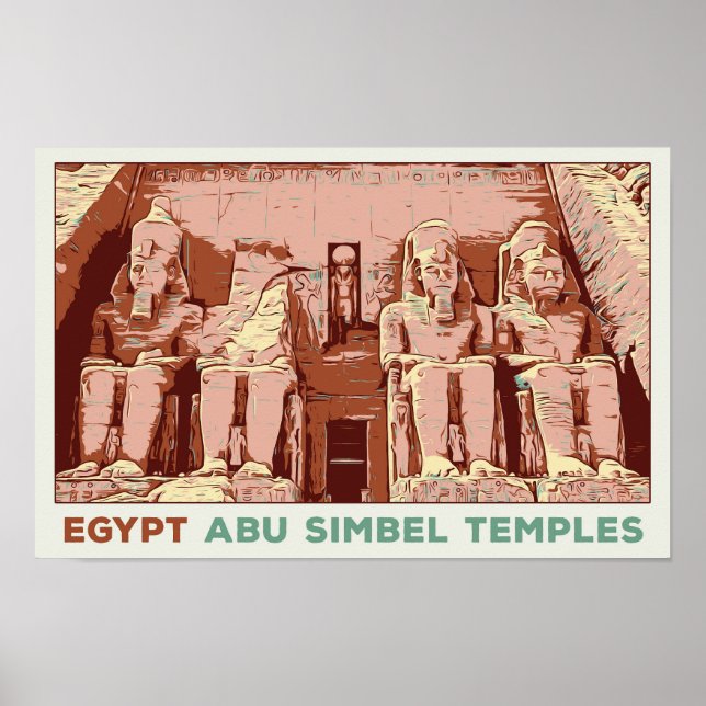 Ägypten, Abu Simbel Tempel Illustration Postcard Poster (Vorne)