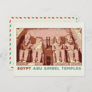 Ägypten, Abu Simbel Tempel Illustration Postcard Postkarte