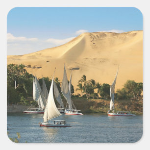 Ägypten, Assuan, Nil, Felucca-Segelschiffe, 2 Quadratischer Aufkleber