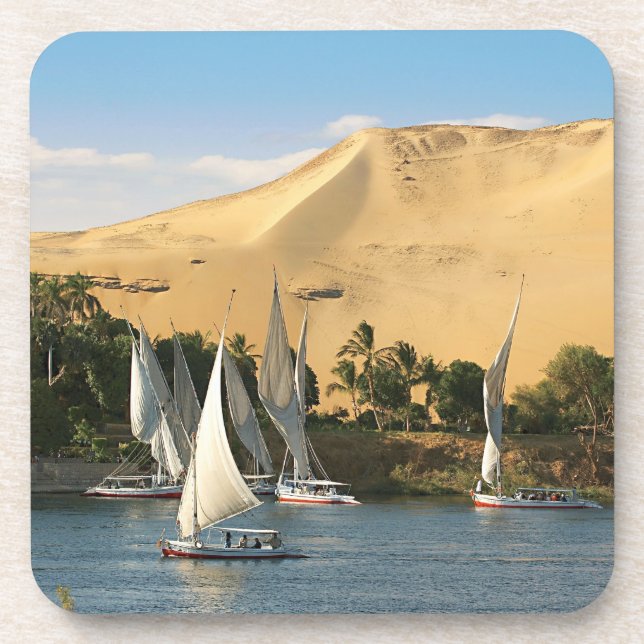 Ägypten, Assuan, Nile River, Felucca Segelboote, 2 Getränkeuntersetzer (Vorderseite)