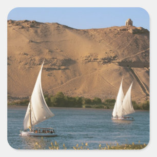 Ägypten, Assuan, Nile River, Felucca Segelboote, Quadratischer Aufkleber